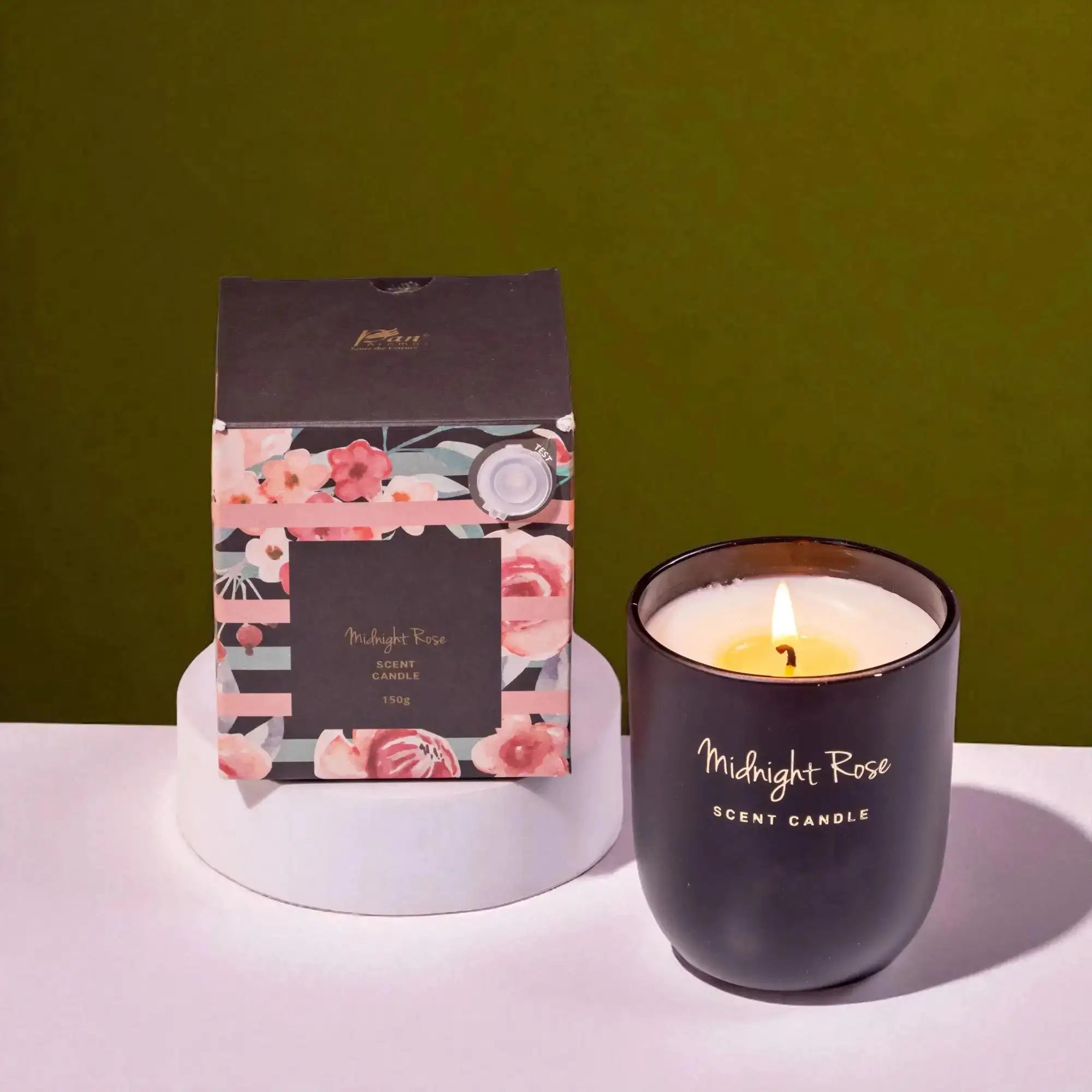 Midnight Rose scented candle with floral packaging from The Aura Hamper - Festive Luxury Gift, ideal for Diwali gifting.