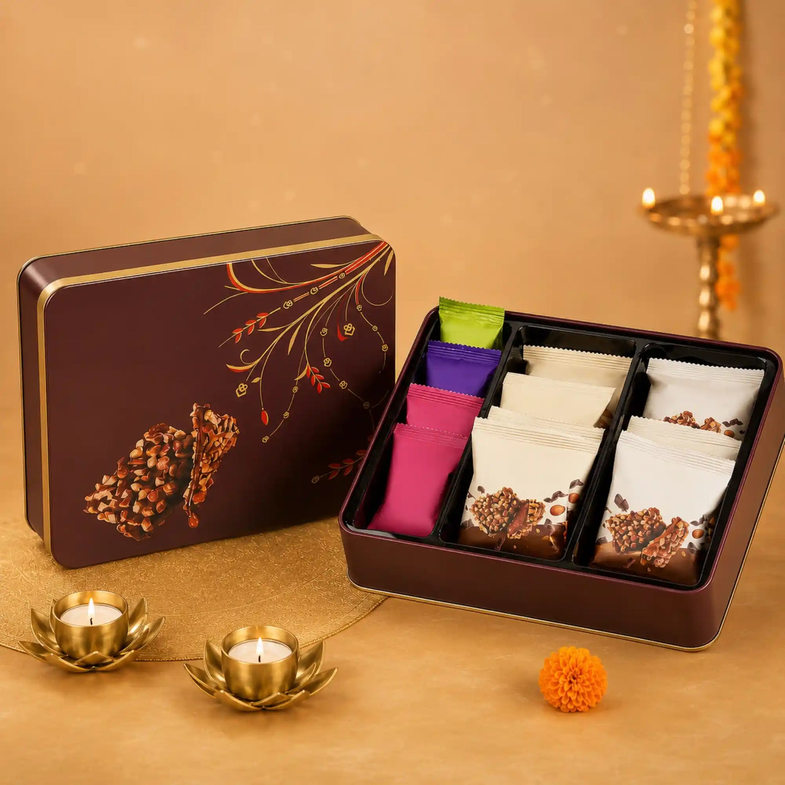 Majestic Maroon Tin – Reusable Premium Festive Gourmet Box