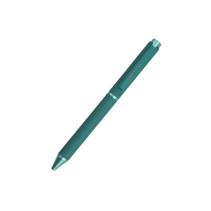 Teal pen on a white background