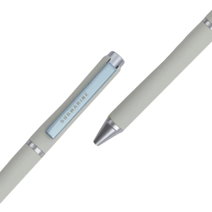 Two pens with metallic accents on a white background, one labeled 'Submarine'.
