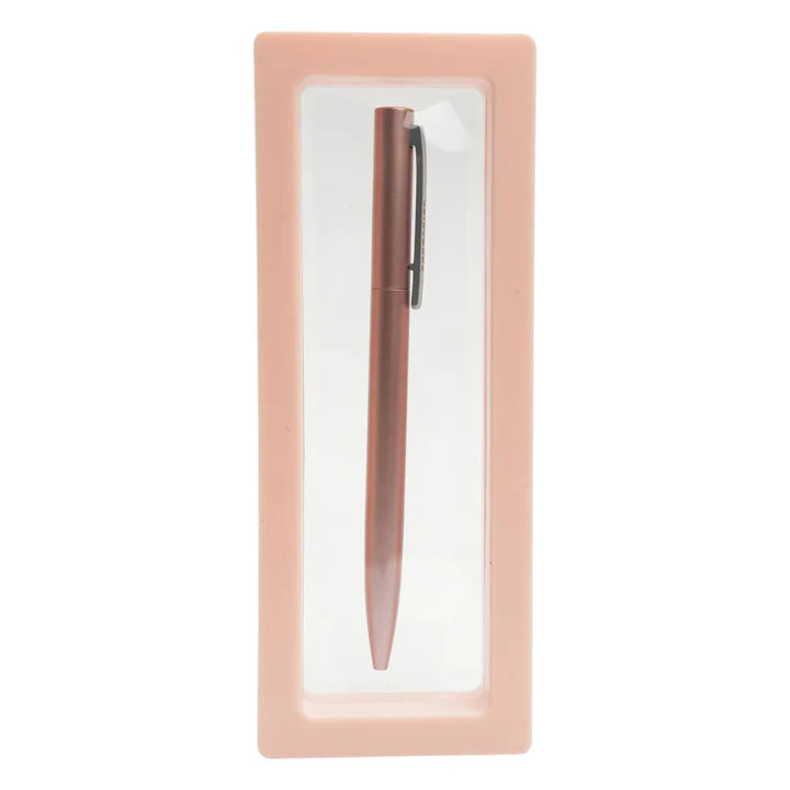 Pen in a pink box on a white background