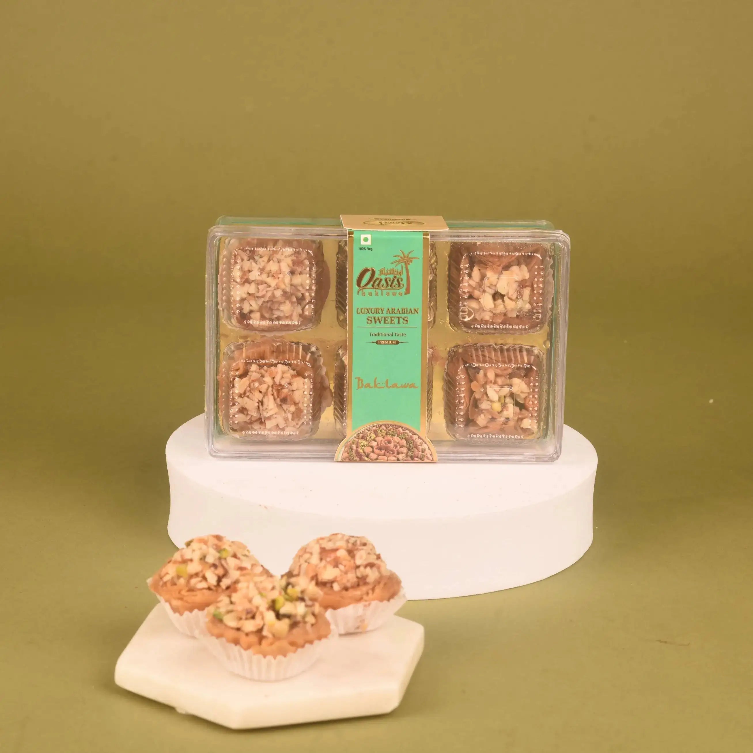 Ossoro Baklava Luxury Arabian Sweets pack from the Layers of Luxury Hamper, rich in dry fruits and ideal for Diwali gifting.