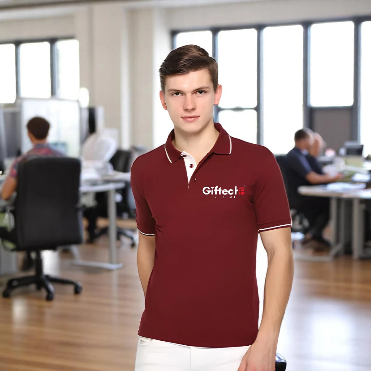 Luxura Highline Polo with Embroidered Logo Maroon with White