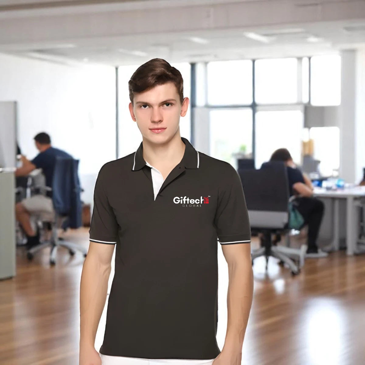 Luxura Highline Polo with Embroidered Logo Charcoal Grey with White