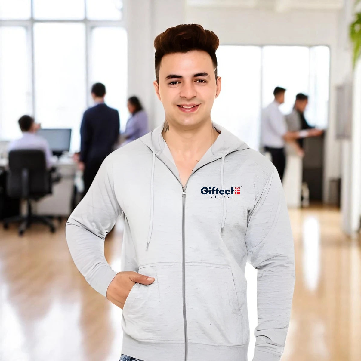 Blend Ease Zippered Hoodie with embroidered logo Melange Grey