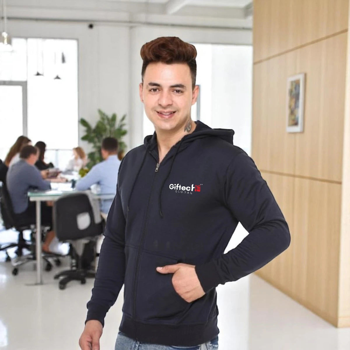 Blend Ease Zippered Hoodie with embroidered logo Blue