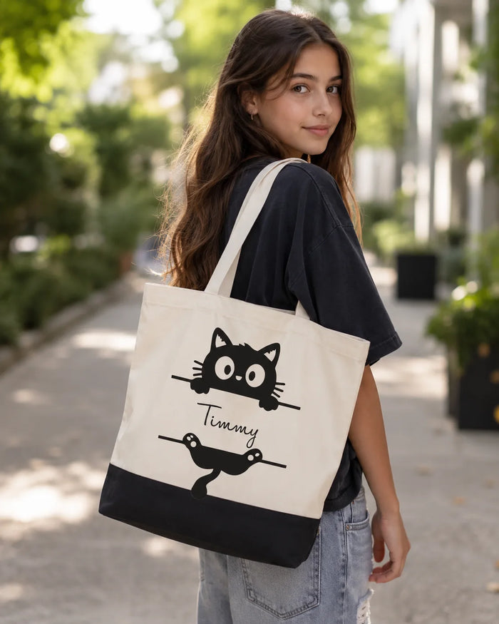 Peek-a-Paw Personalized Cat Tote Bag