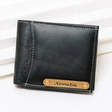 Black leather wallet with 'Sohail' engraving on a white background