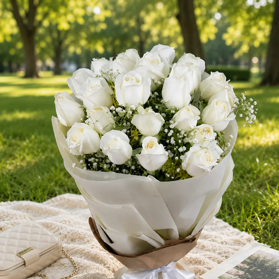 Power of Wishes White Roses Bouquet