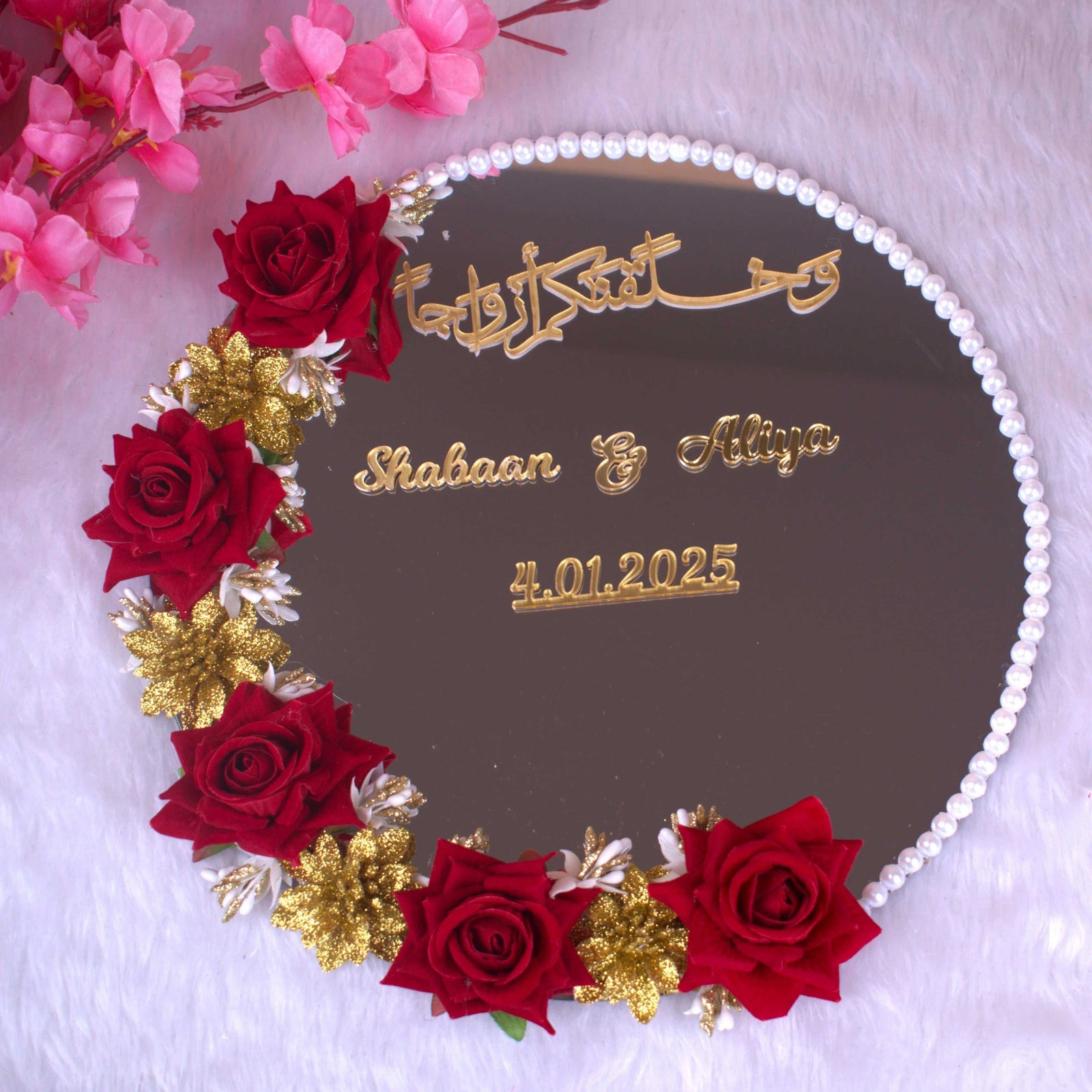 Muh Dikhai Mirror with Red Flowers