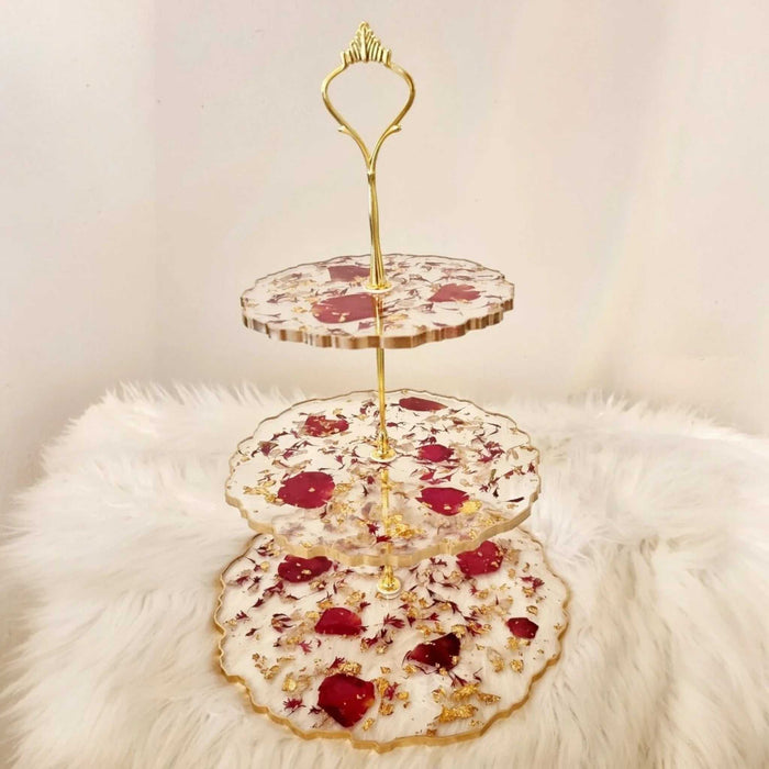Red Rose Petals 3 Tier Serving Stand