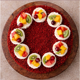 Red Velvet Fruit Delight Cake