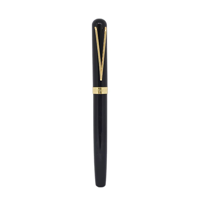 Black pen with gold accents on a white background