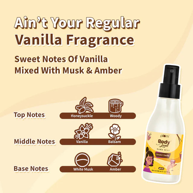 Smokin' Vanilla Body Mist - 150ml with honeysuckle, vanilla, and amber notes for a unique sweet and musky scent blend.