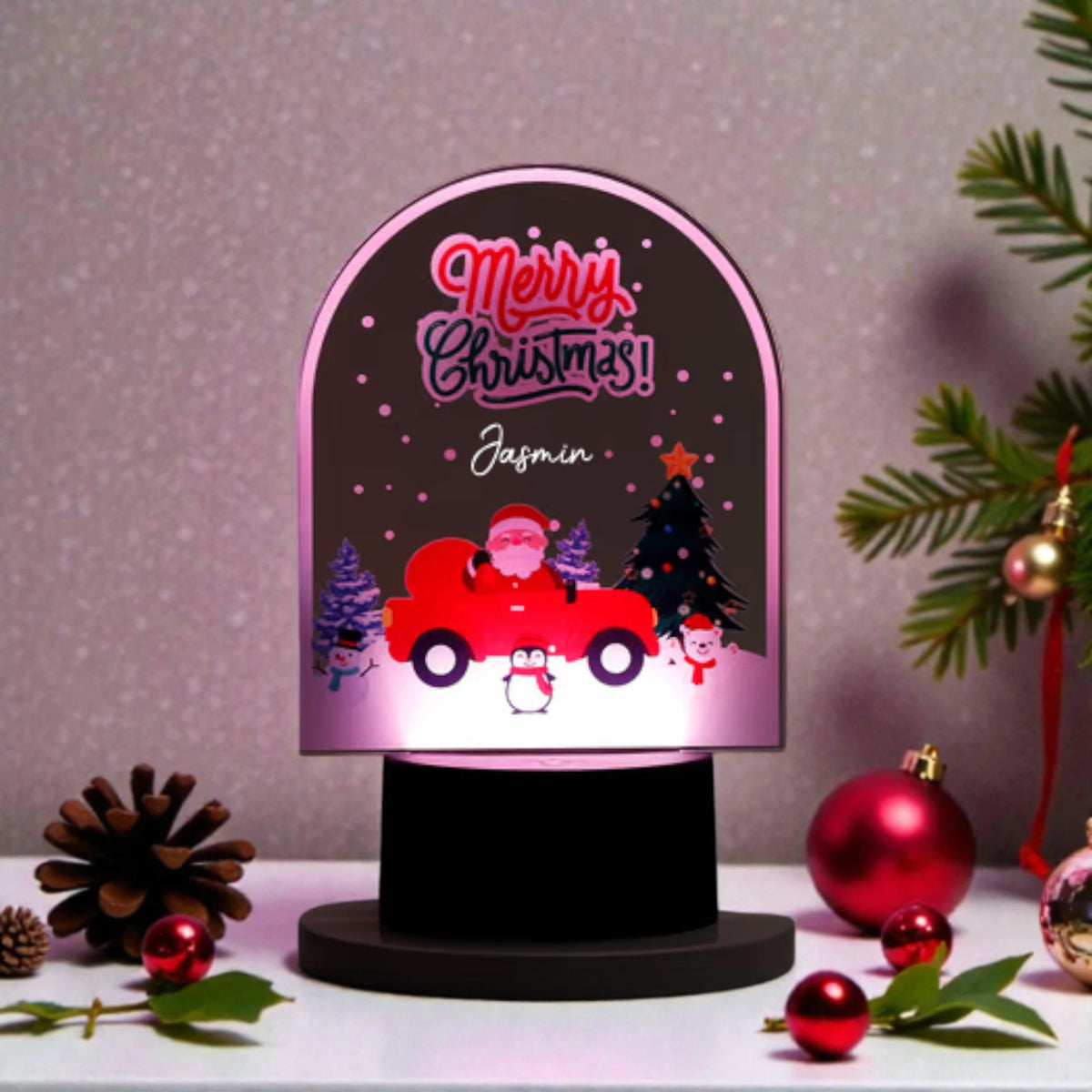 Radiant Personalized Merry Christmas LED Lamp - Black Base