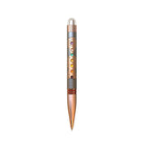 Decorative pen with multicolored accents on a white background