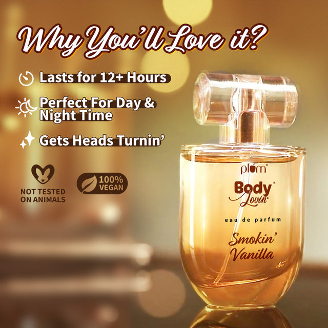 Smokin' Vanilla Eau De Parfum benefits: 12+ hour wear, vegan, cruelty-free, ideal for day and night use.