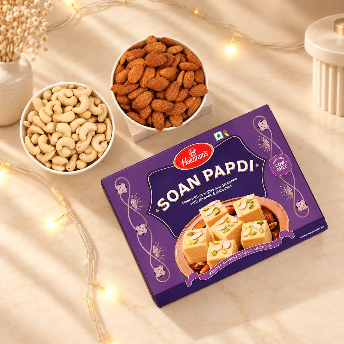Sweet & Crunch Hamper – Almonds, Cashews & Soan Papdi Gift Combo