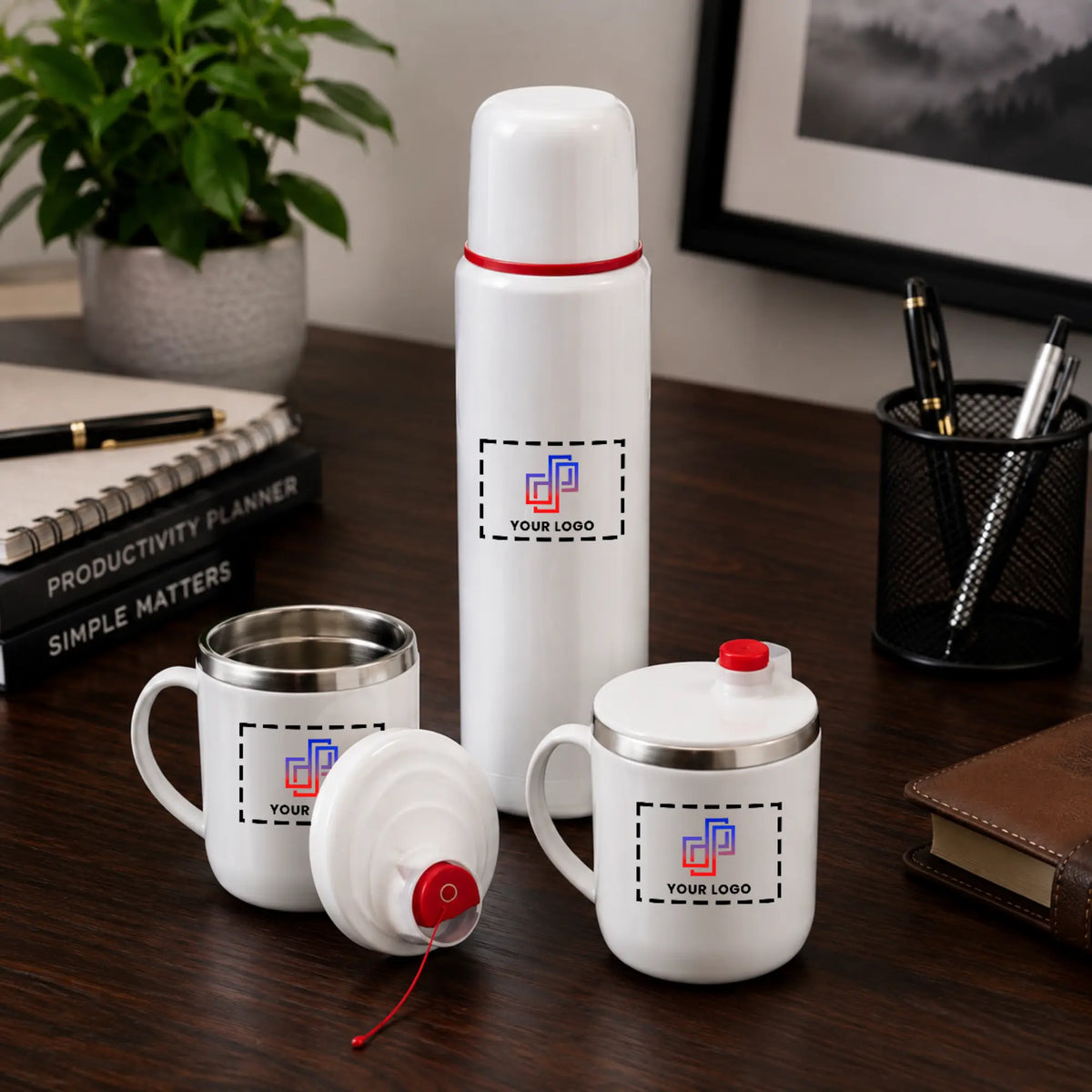 Ospill Premium 3-Piece Flask & Mug Gift Set