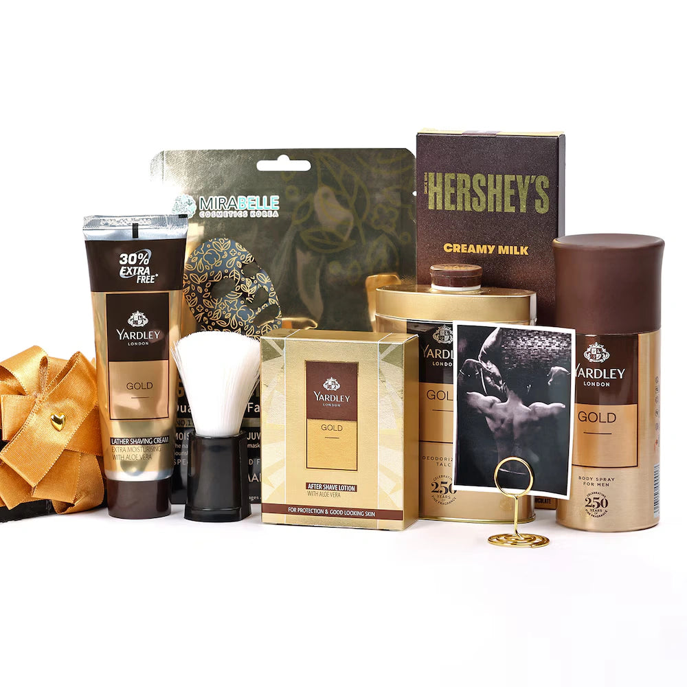 Collection of Yardley London and Hershey's products on a white background