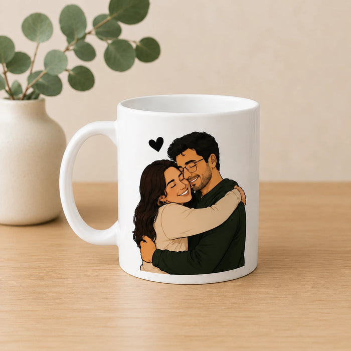 kept on table custom-couple-illustration-mug-coffee-mug-set-for-couple