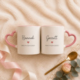 Personalized Kissing Couple Heart Handle Mug Set