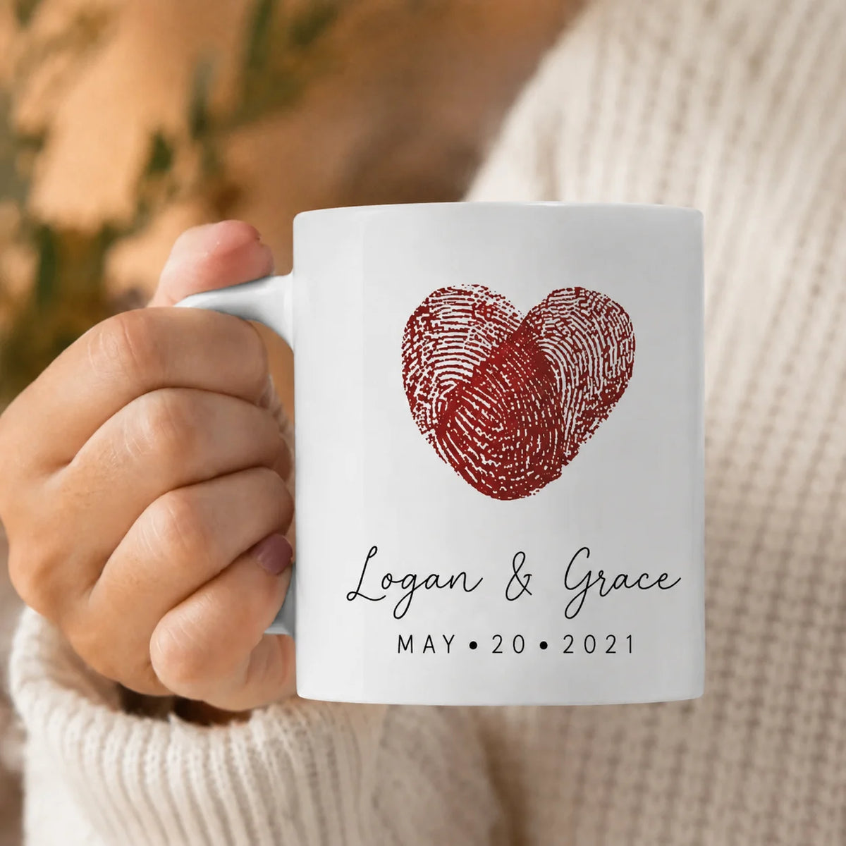Personalized Fingerprint Heart Couple Mug