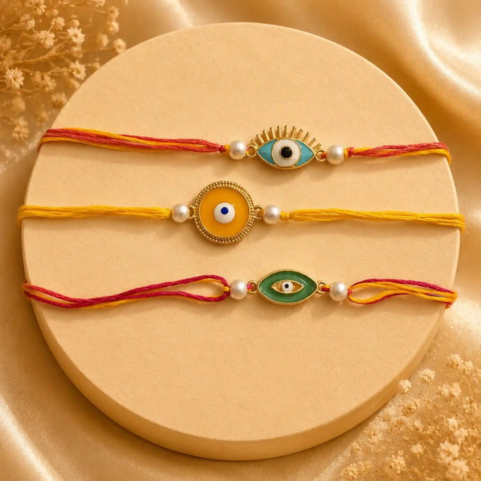 Multi Tone Evil Eye Rakhi Set of 3