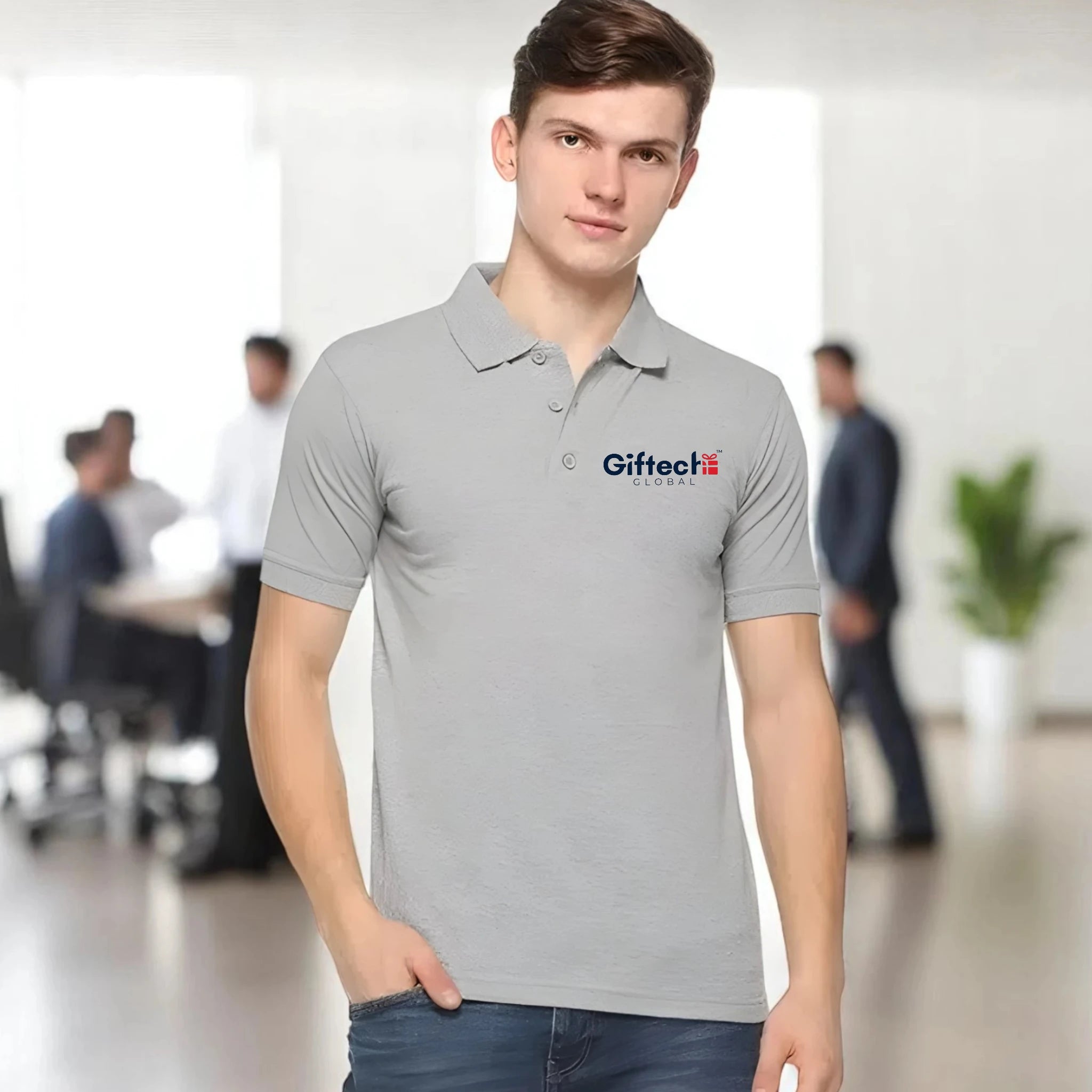 Core Style Polo T-shirt with Embroidered Logo Grey Melange