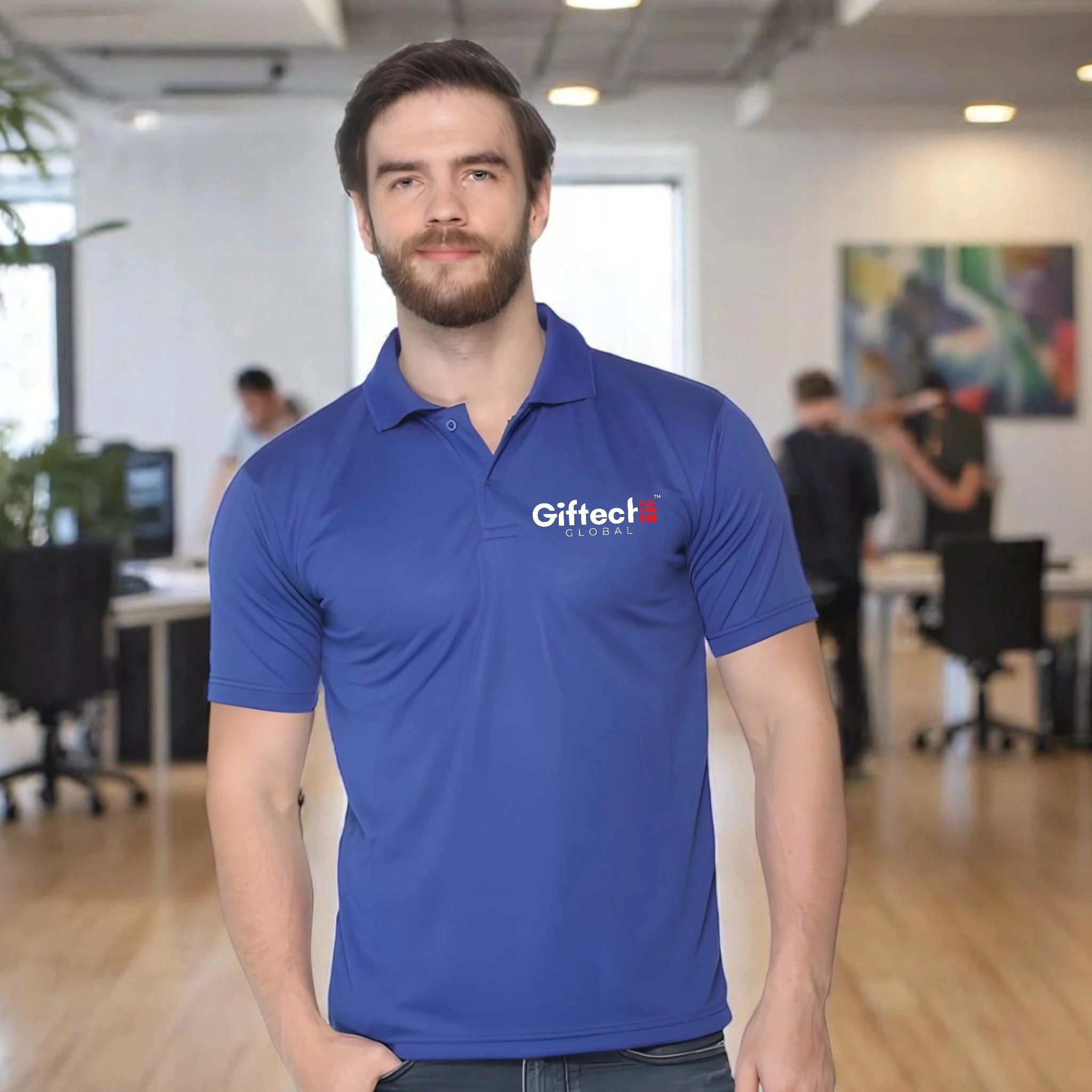 Performance Polo T-shirt with Embroidered Logo Royal Blue
