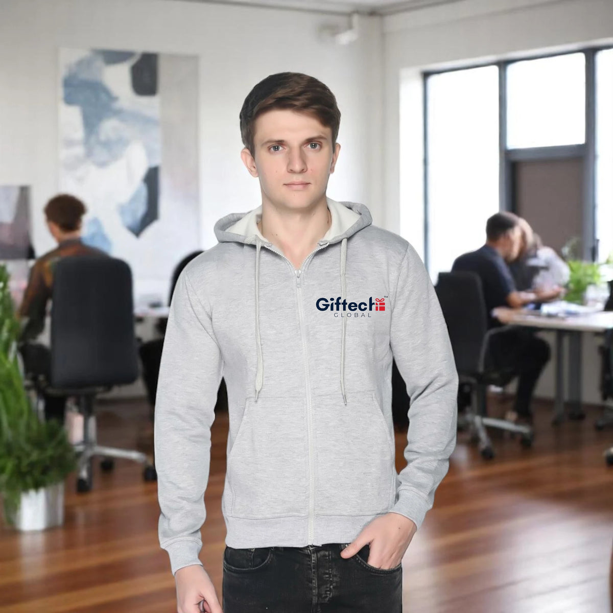 Royal Comfort Hoodie with Embroidered logo Melange Grey